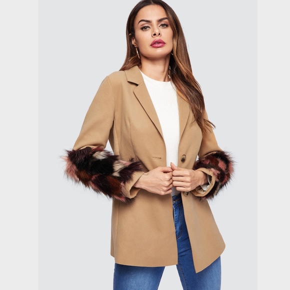 Rouge! Jackets & Blazers - Fur Patches Sleeves Coat Style Jacket in Camel